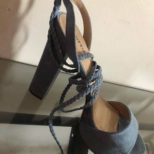 Chunky Heel Sky Blue Lace Up Heels